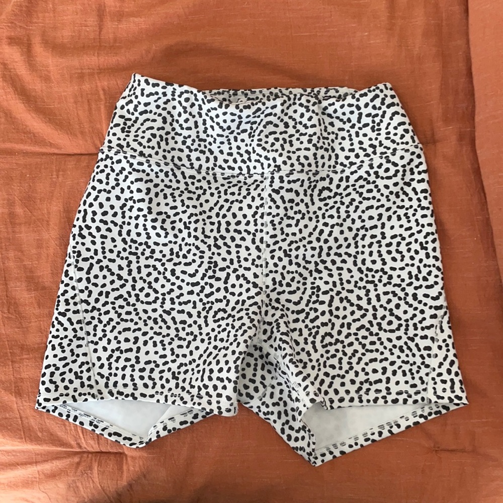 White & black polka dot workout shorts
